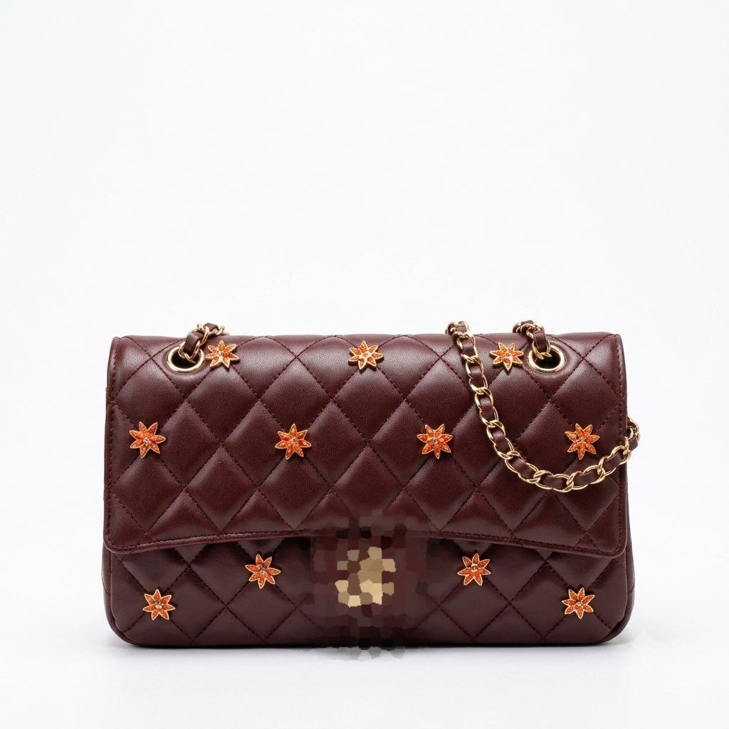 Elegant Quilted Chain Bag with Floral Metal Details