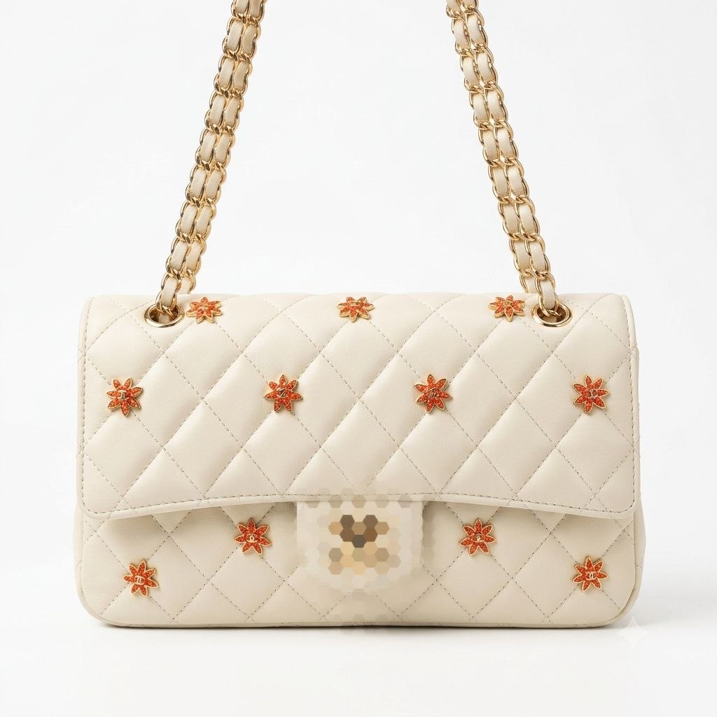 Elegant Quilted Chain Bag with Floral Metal Details
