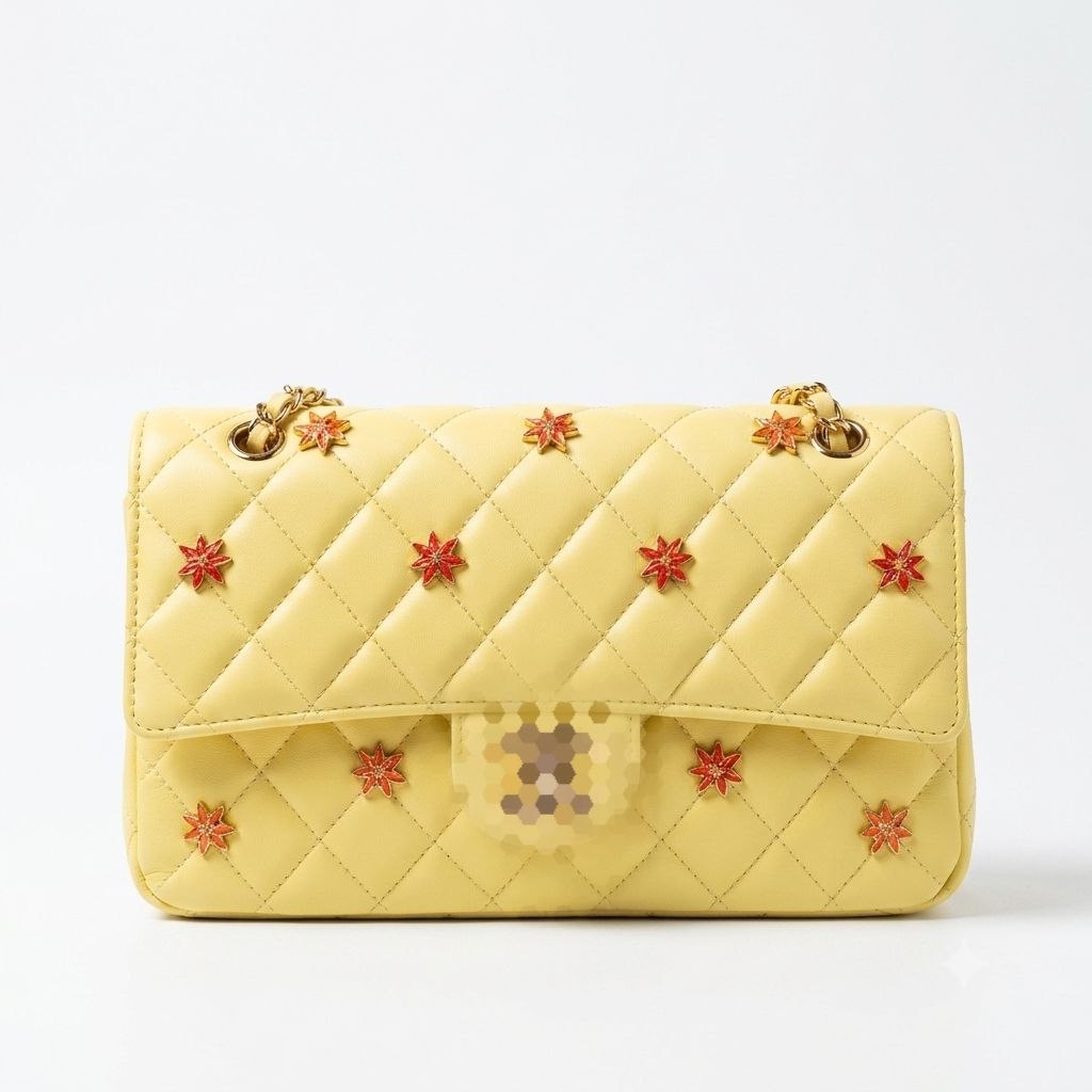 Elegant Quilted Chain Bag with Floral Metal Details