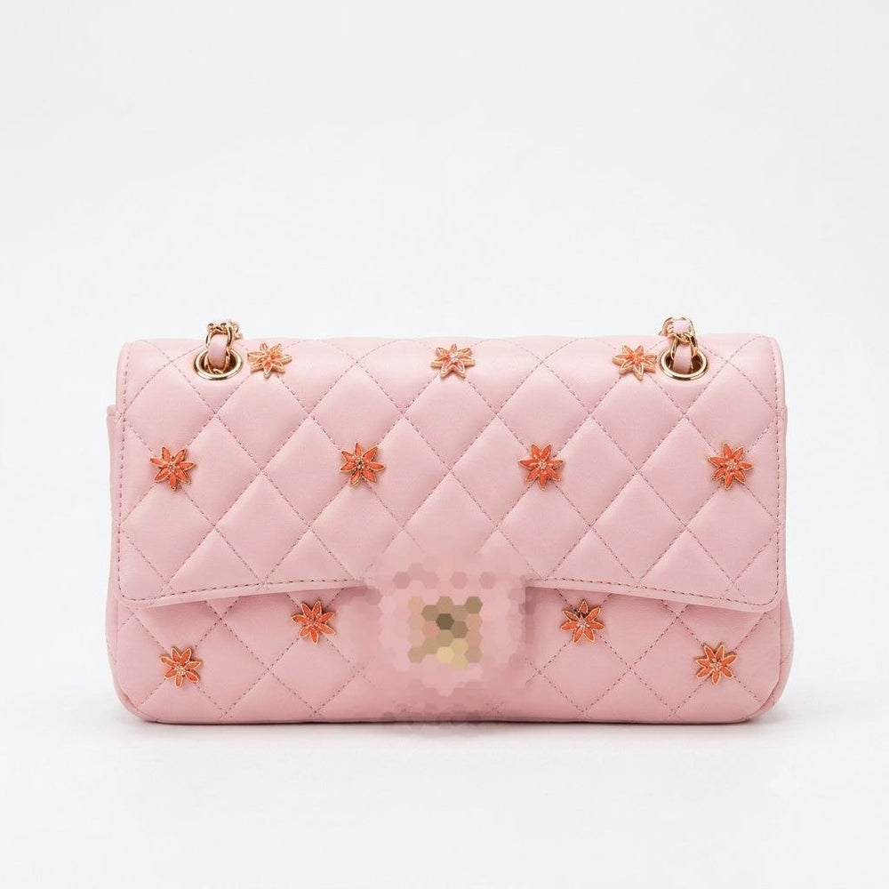 Elegant Quilted Chain Bag with Floral Metal Details