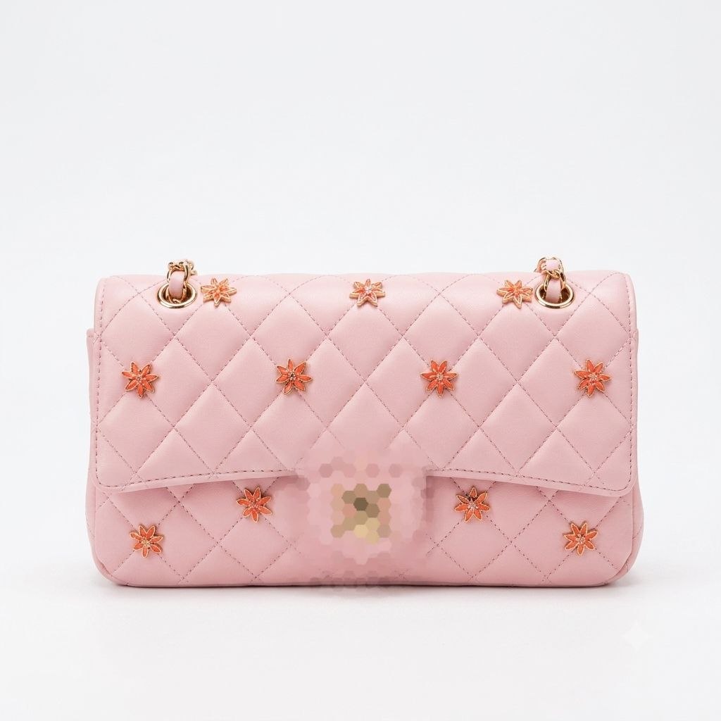 Elegant Quilted Chain Bag with Floral Metal Details