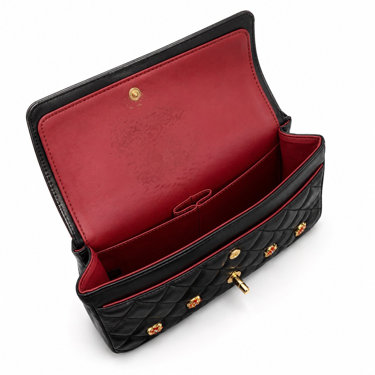 Elegant Quilted Chain Bag with Floral Metal Details