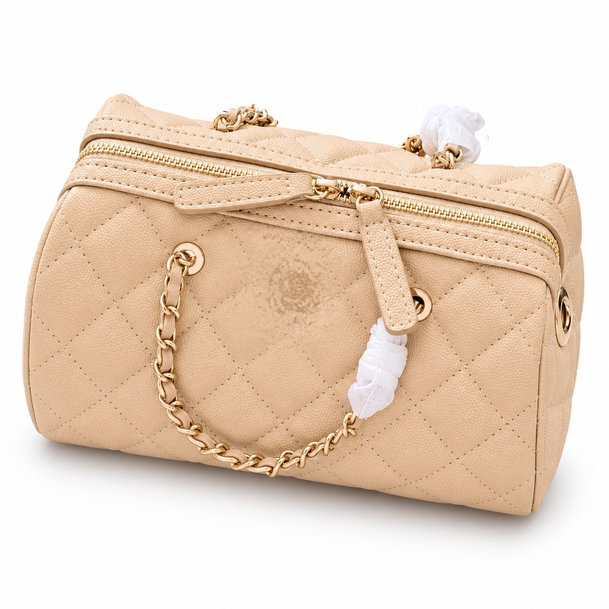 Elegant Quilted Barrel Bag with Top Handle