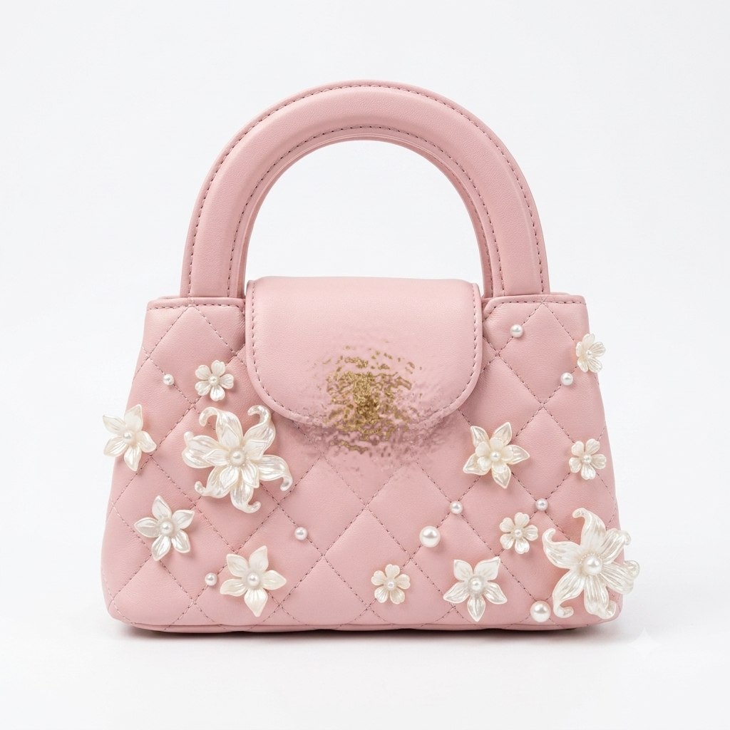 Pearl and Floral Embellished Quilted Flap Bag