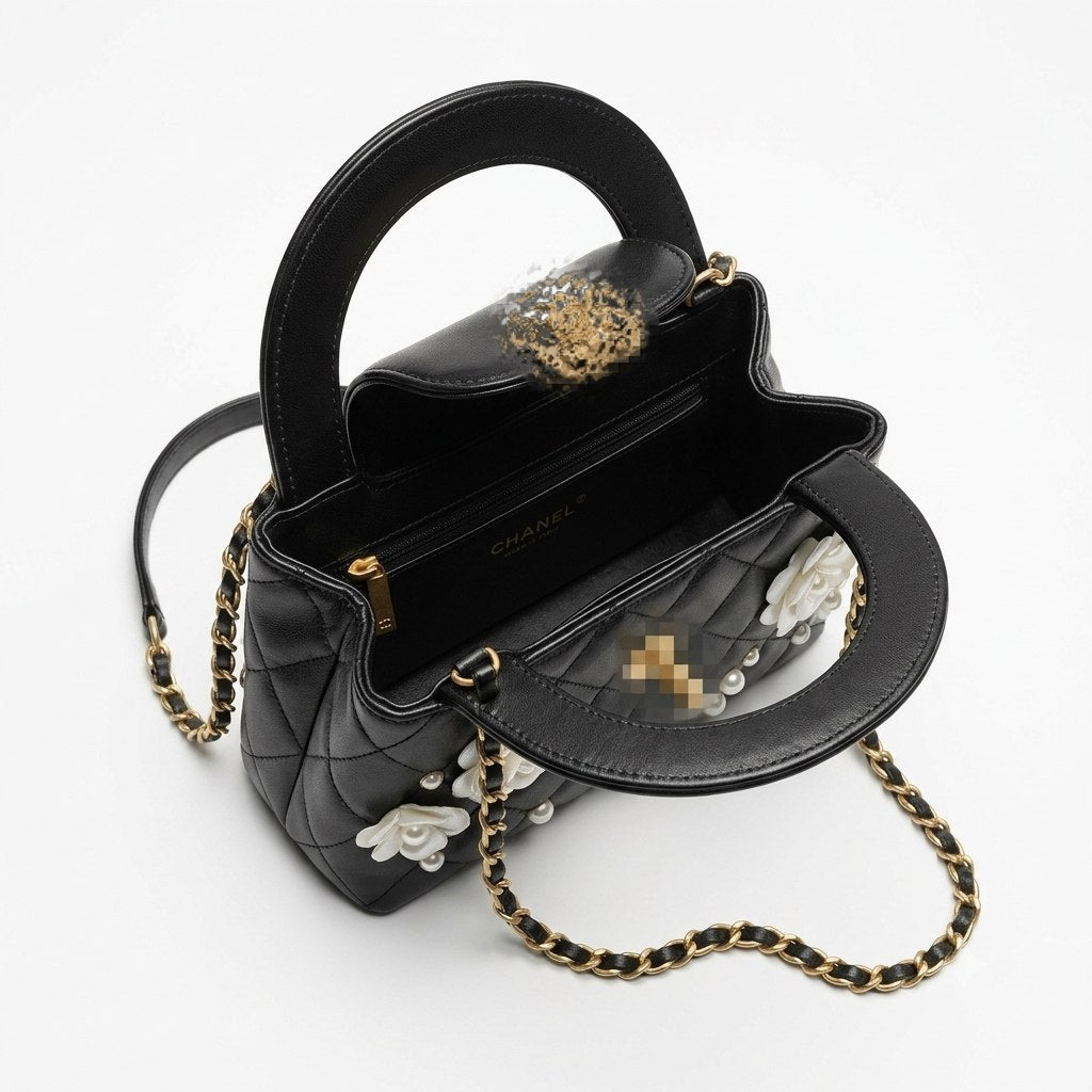 Pearl and Floral Embellished Quilted Flap Bag