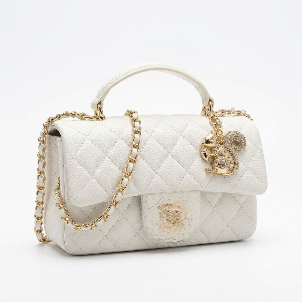 Leather Top Handle Bag with Crystal Charm