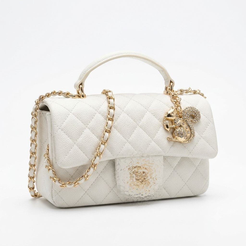 Leather Top Handle Bag with Crystal Charm