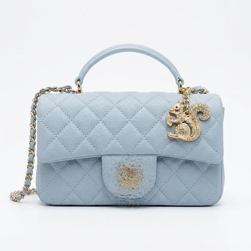 Leather Top Handle Bag with Crystal Charm