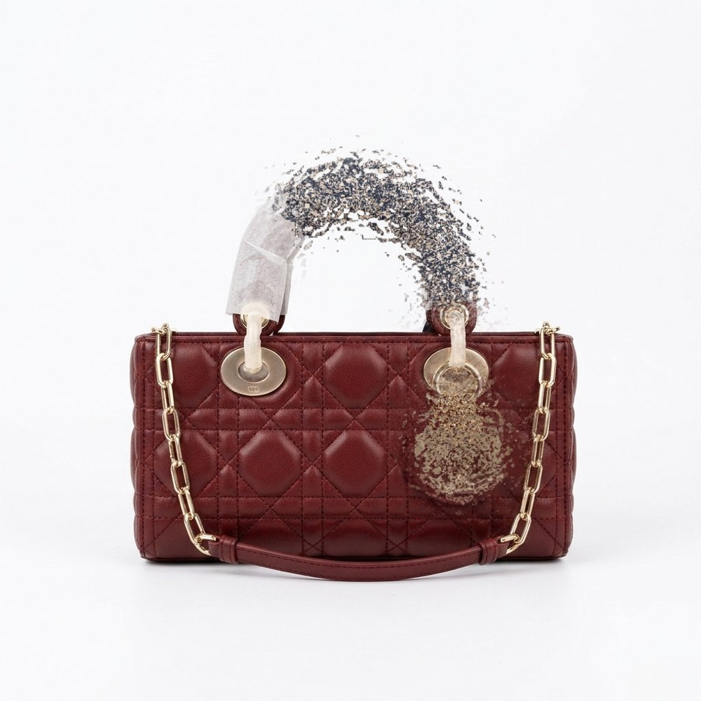 Classic Elongated Leather Handbag with Scarf-Wrapped Handle