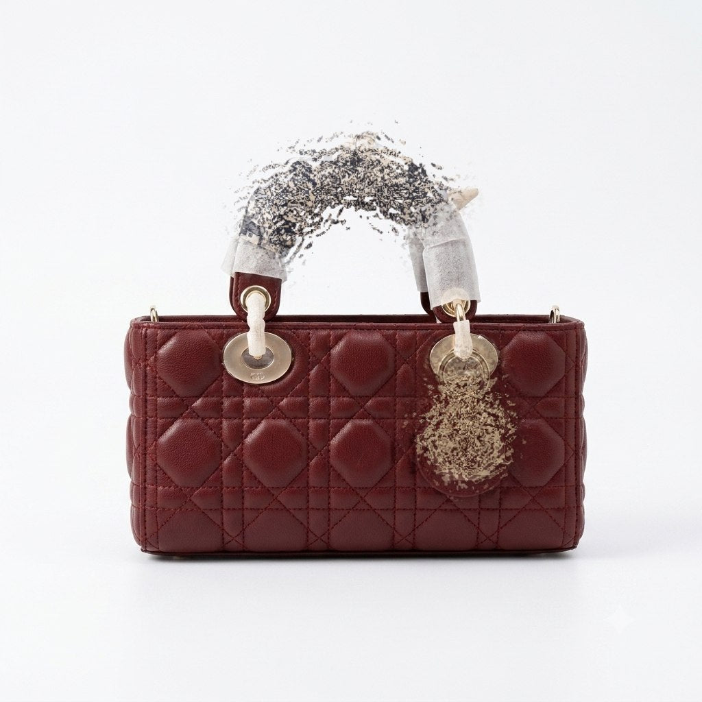Classic Elongated Leather Handbag with Scarf-Wrapped Handle