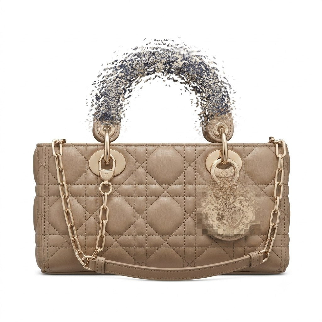 Classic Elongated Leather Handbag with Scarf-Wrapped Handle