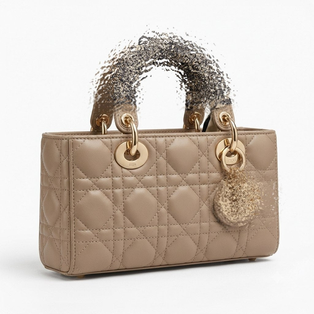 Classic Elongated Leather Handbag with Scarf-Wrapped Handle