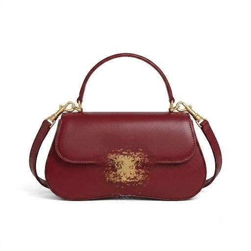 Smooth Leather Curved Flap Bag with Top Handle