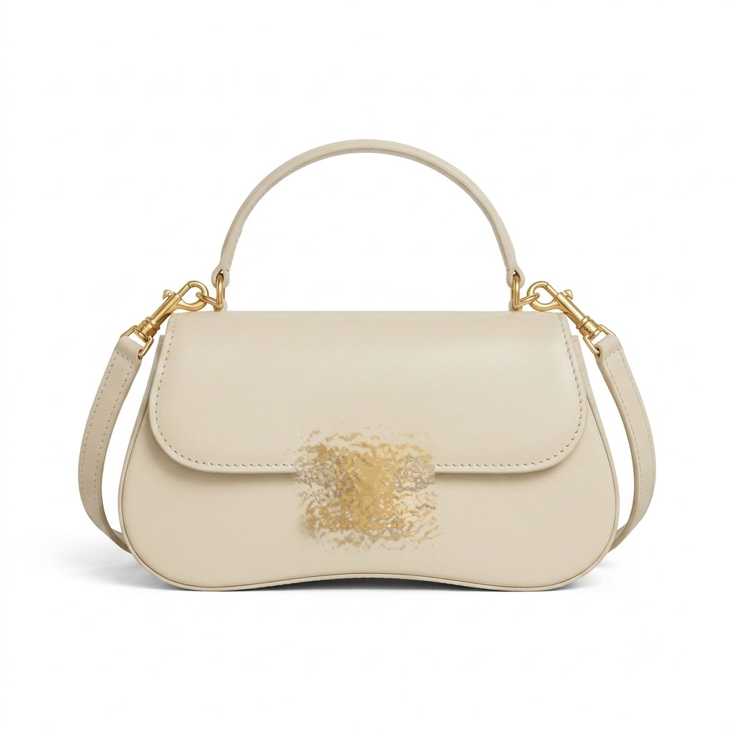 Smooth Leather Curved Flap Bag with Top Handle
