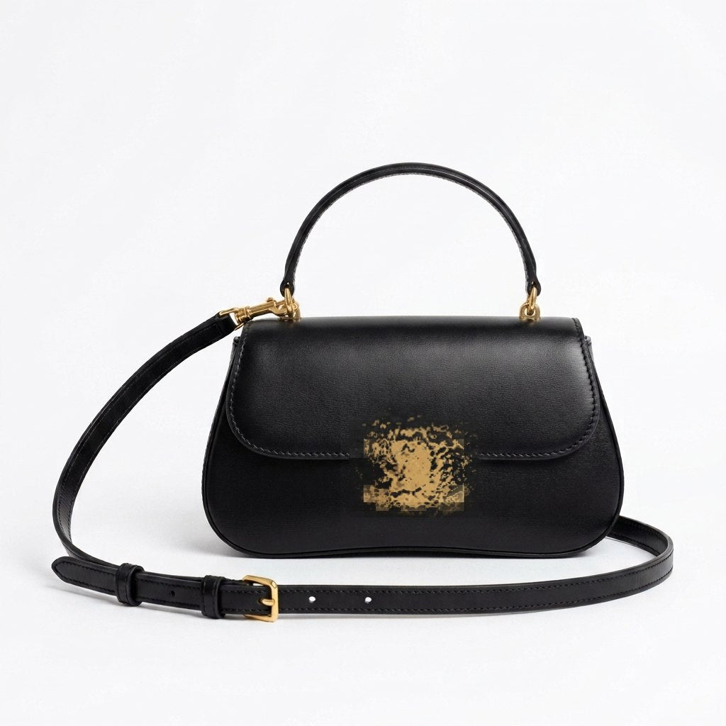 Smooth Leather Curved Flap Bag with Top Handle