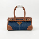 Denim East-West Bag with Leather Trim