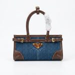 Denim East-West Bag with Leather Trim