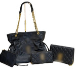 A black leather handbag set