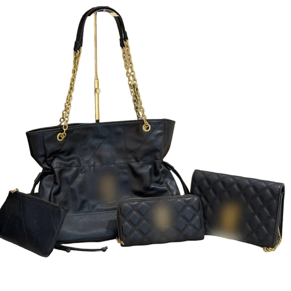 A black leather handbag set