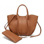 Women's Small Soft Leather Tote Bag with Matching Zipper Pouch