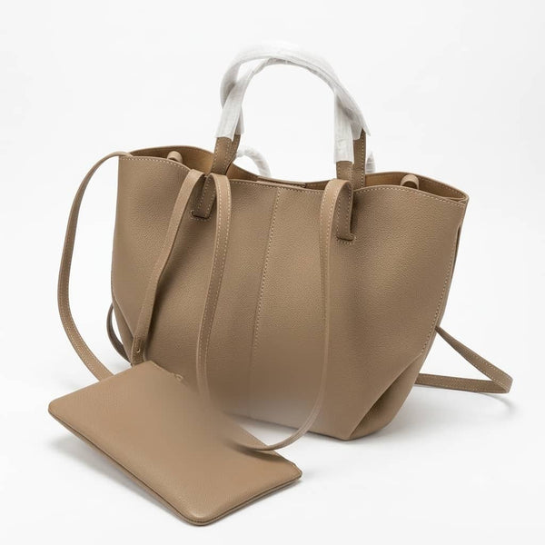 Women's Small Soft Leather Tote Bag with Matching Zipper Pouch