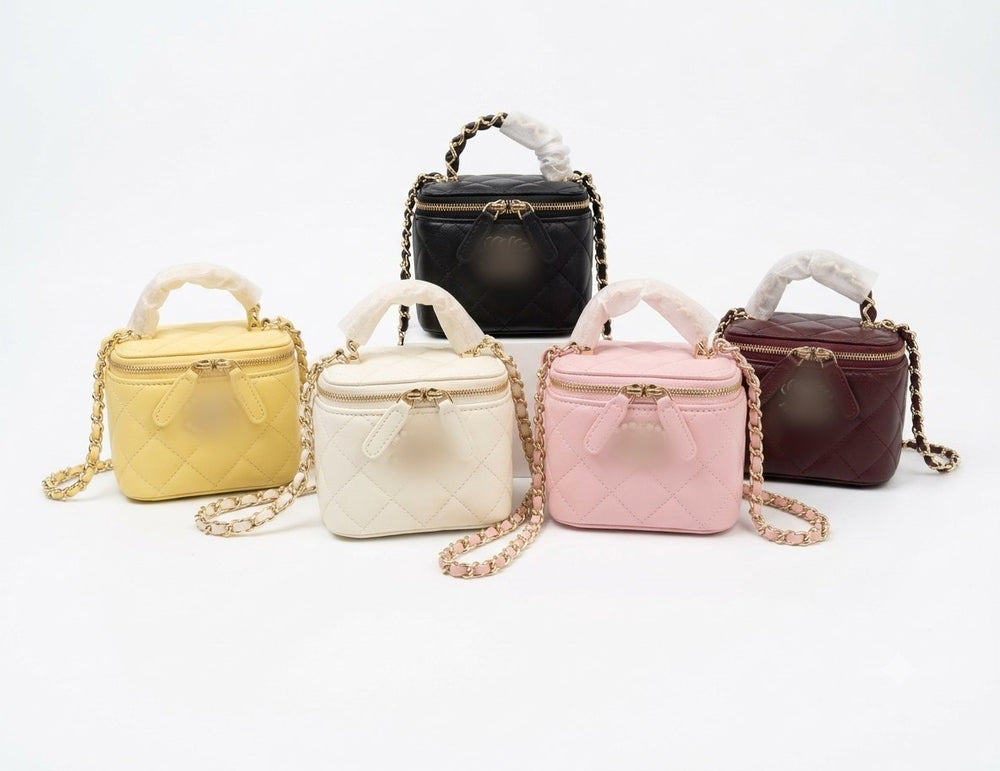 Five quilted cosmetic bags