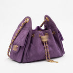 Luxury Suede Shoulder Bag with Quilted Flap Pockets and Gold Chain