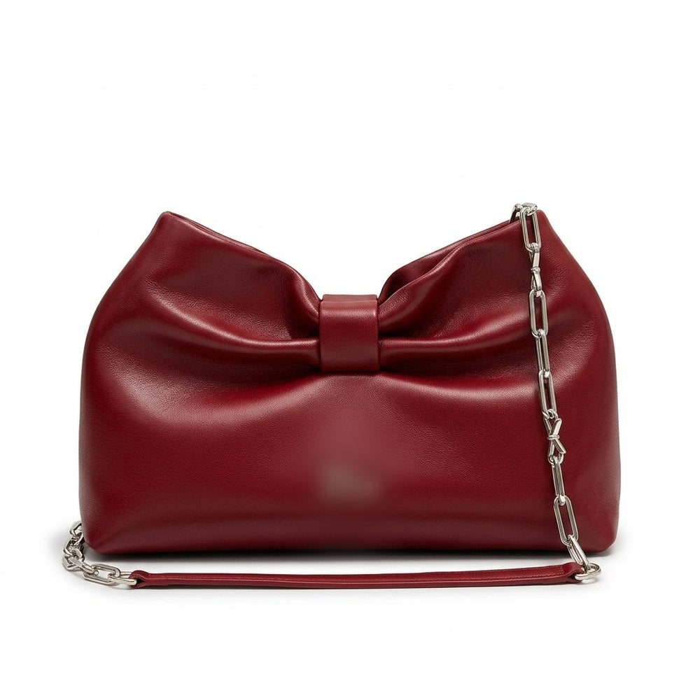 Leather Bow Bag with Chain