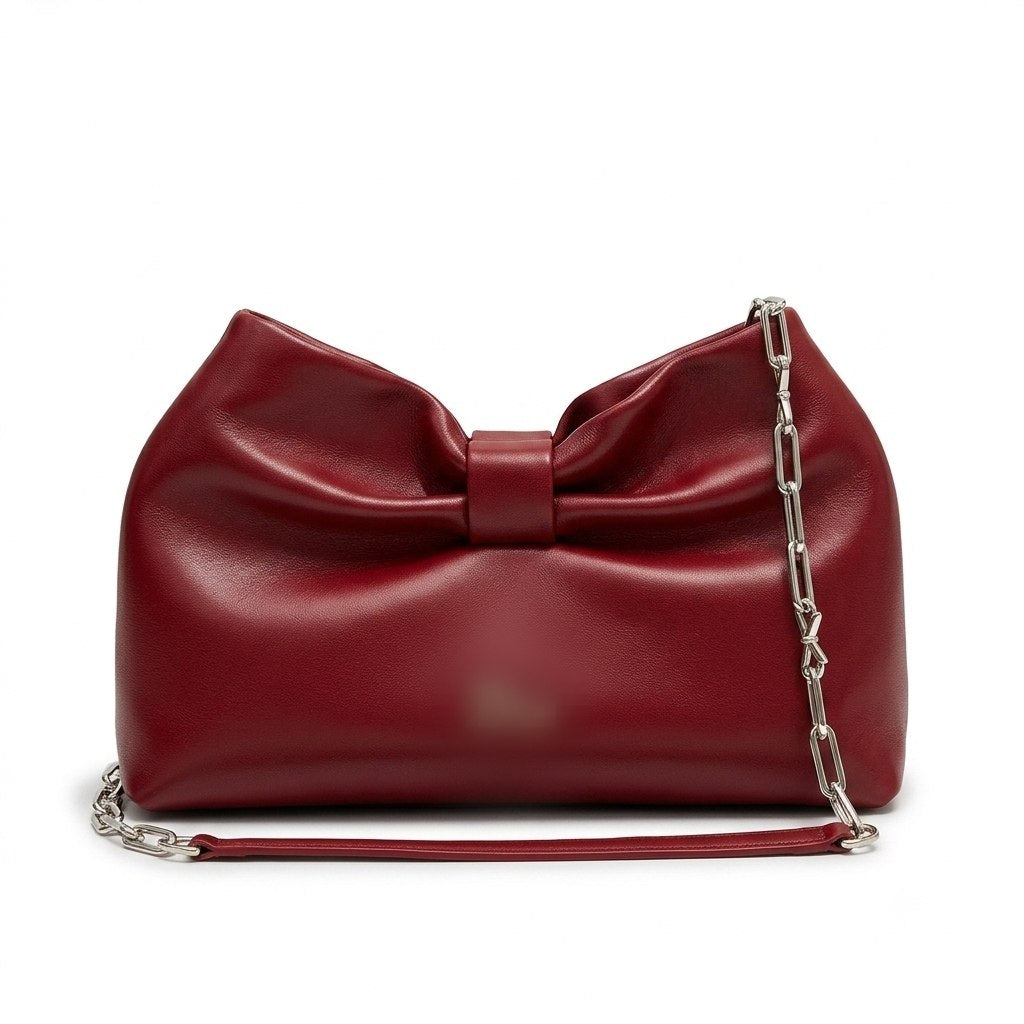 Leather Bow Bag with Chain