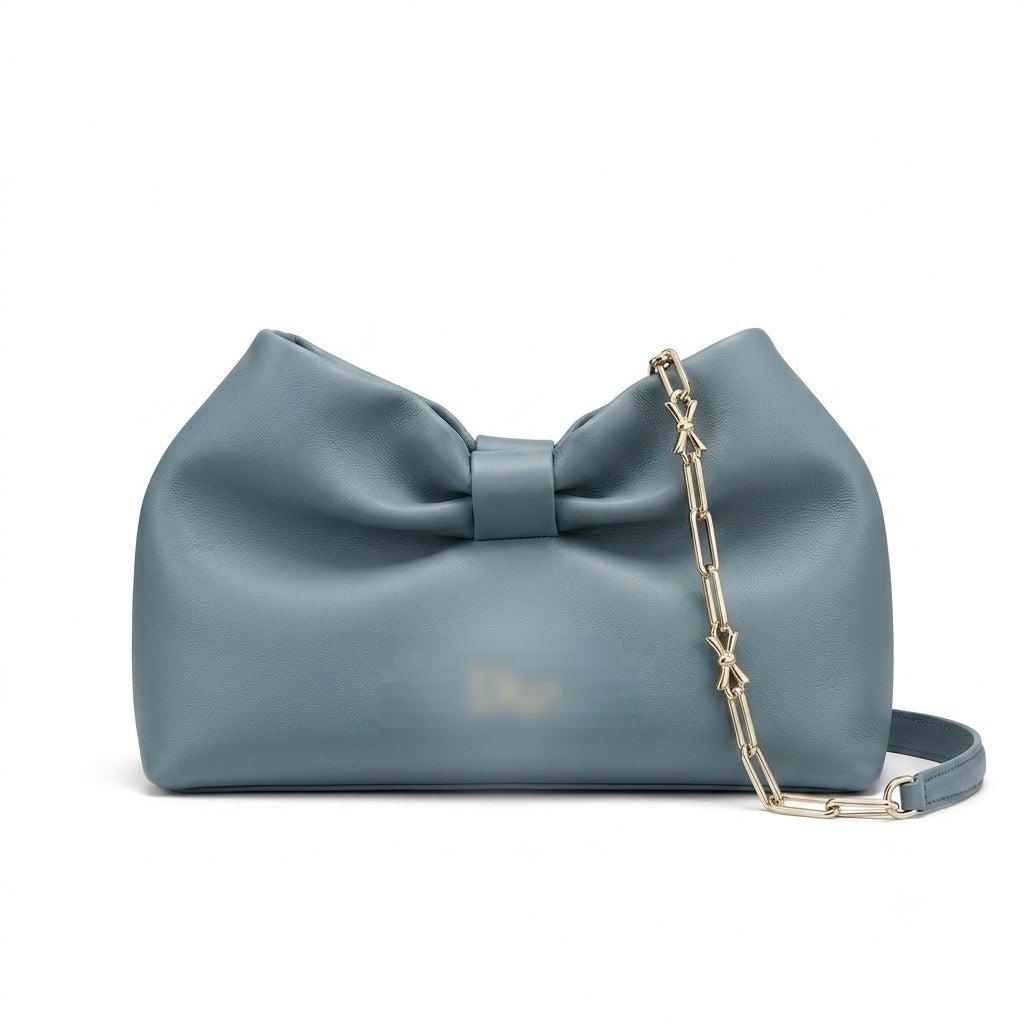 Leather Bow Bag with Chain