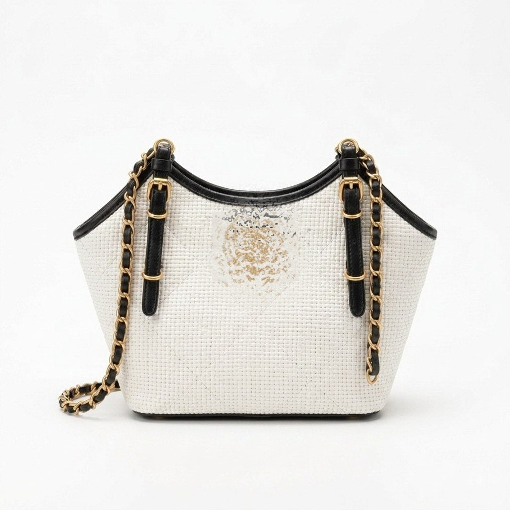 Chic Woven Straw Shoulder Bag with Chain