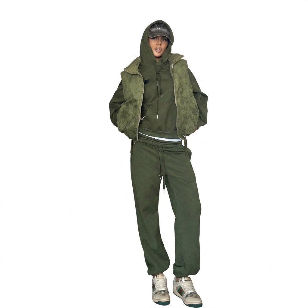 Casual Streetwear Set with 2-Way Reversible Vest