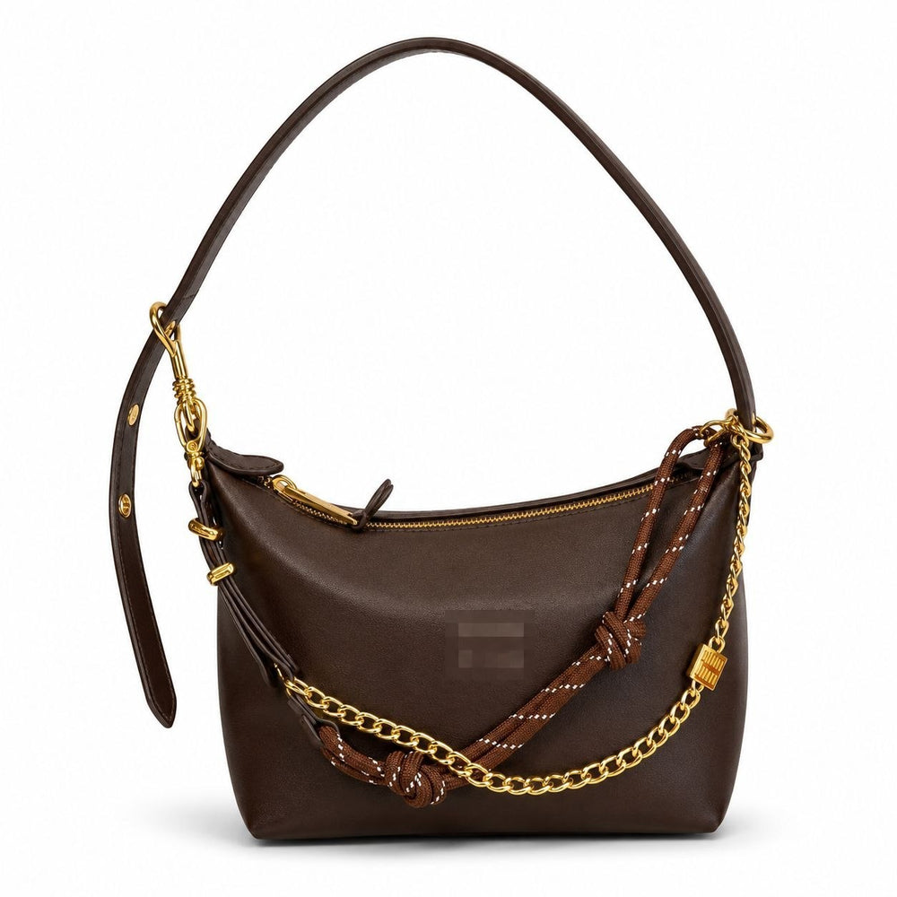 leather shoulder bag with a gold chain strap