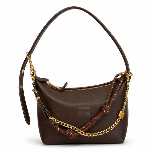 leather shoulder bag with a gold chain strap