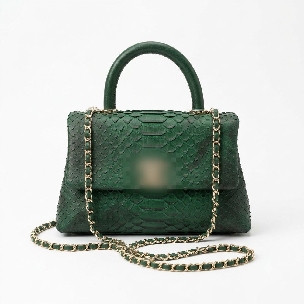 Luxury Python-Embossed Leather Top-Handle Flap Bag