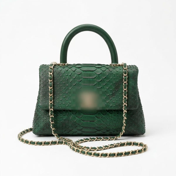 Luxury Python-Embossed Leather Top-Handle Flap Bag