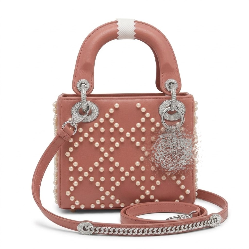 Mini Dusty Rose Handbag with Pearl and Crystal Embellishments