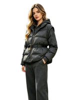 Women's 3-Piece Winter Tracksuit with Belted Puffer Jacket