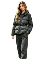 Women's 3-Piece Winter Tracksuit with Belted Puffer Jacket