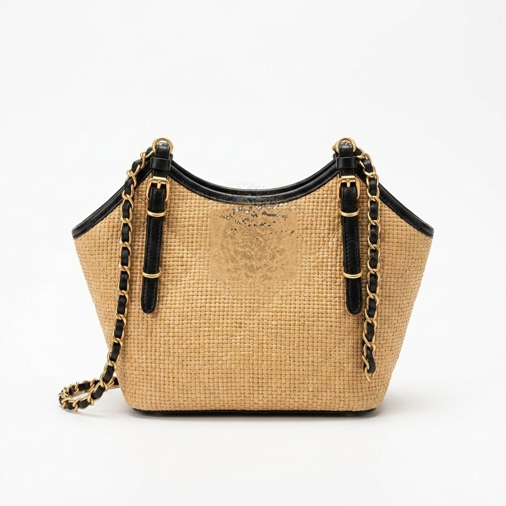 Chic Woven Straw Shoulder Bag with Chain