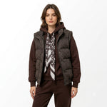 Puffer Vest & Hoodie Tracksuit Set with Printed Silk Scarf
