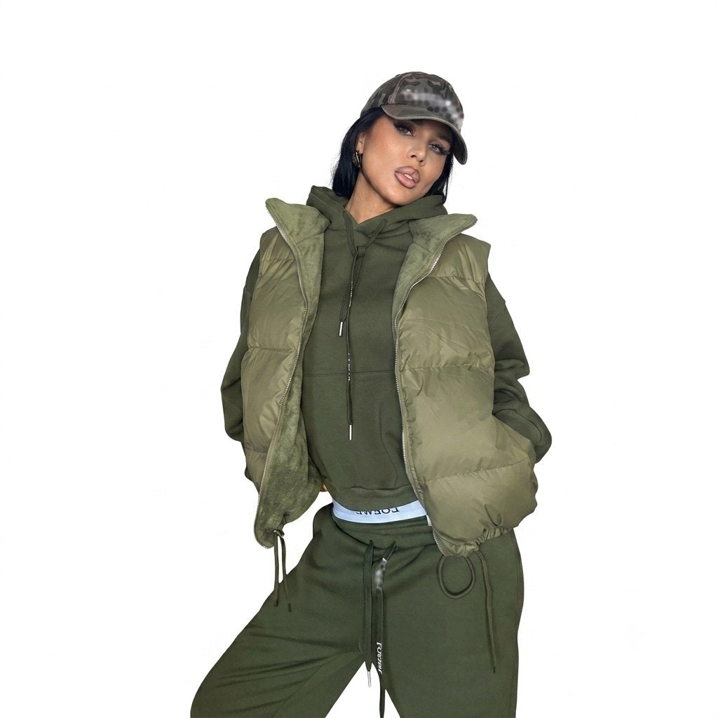 Casual Streetwear Set with 2-Way Reversible Vest