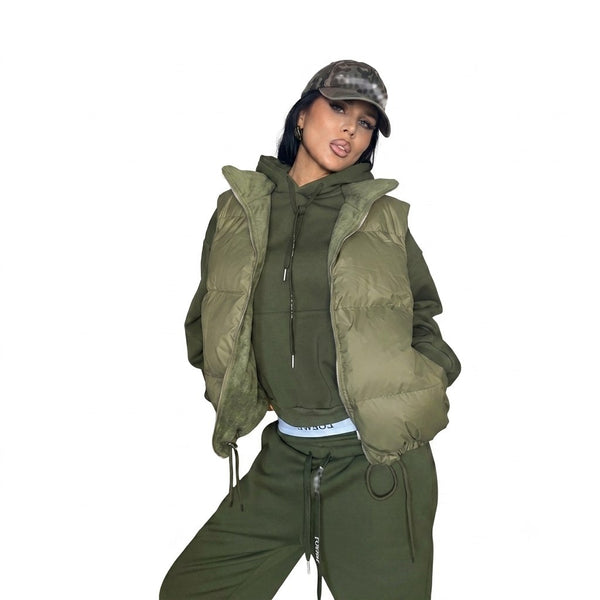 Casual Streetwear Set with 2-Way Reversible Vest