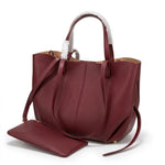 Women's Small Soft Leather Tote Bag with Matching Zipper Pouch