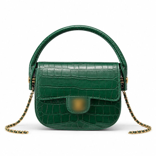 Croco-Embossed Flap Bag with Top Handle