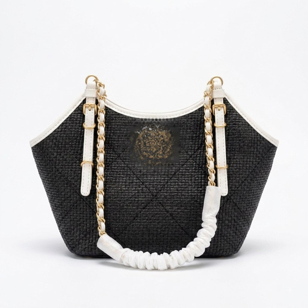 Chic Woven Straw Shoulder Bag with Chain