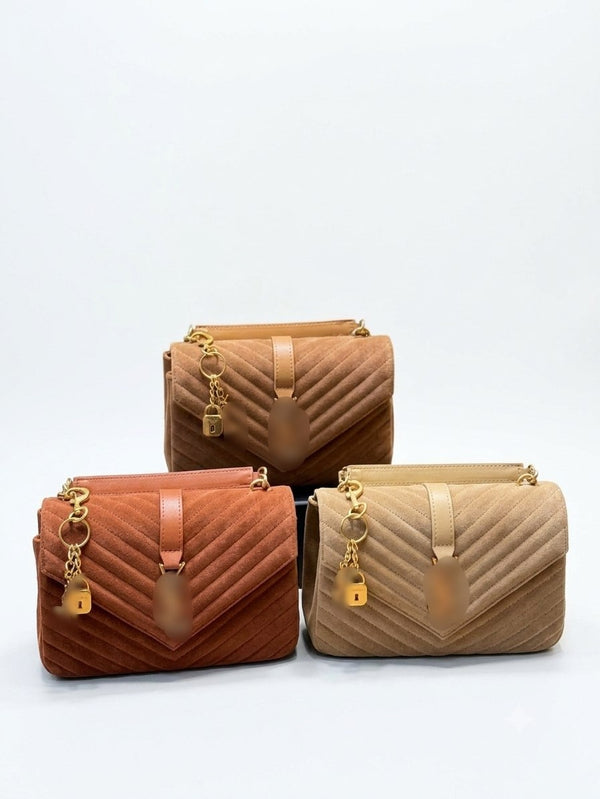 Elegant Suede Quilted Shoulder Bag