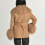Women's Luxury Winter Pure Wool Double-Faced Coat with Real Mongolian Fur Collar