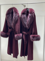 Luxury cashmere coat with fox fur collar
