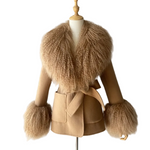 Women's Luxury Winter Pure Wool Double-Faced Coat with Real Mongolian Fur Collar